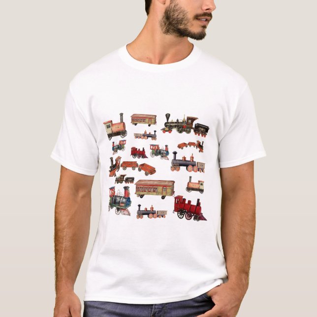 Camiseta Patrón de trenes de juguete coloridos (Anverso)