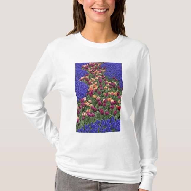 Camiseta Patrón de tulipanes y flores de jacinto de uva, (Anverso)