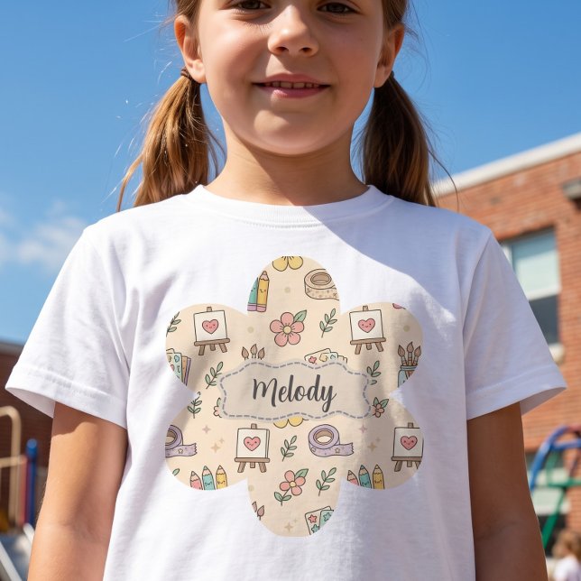 Camiseta Patrón de útiles escolares pastel (Subido por el creador)