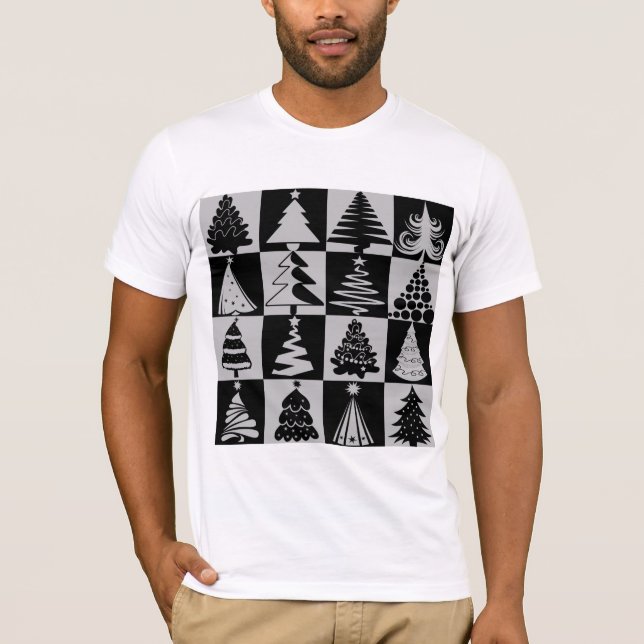 Camiseta Patrón de vacaciones de árbol de Navidad negro y g (Anverso)