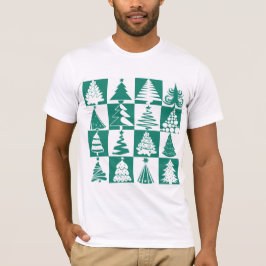 Camiseta Patrón de vacaciones de árbol de Navidad verde y b