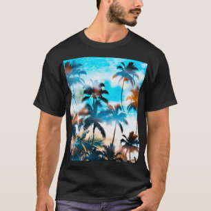 Camiseta Patrón de verano, árboles tropicales, cielo.