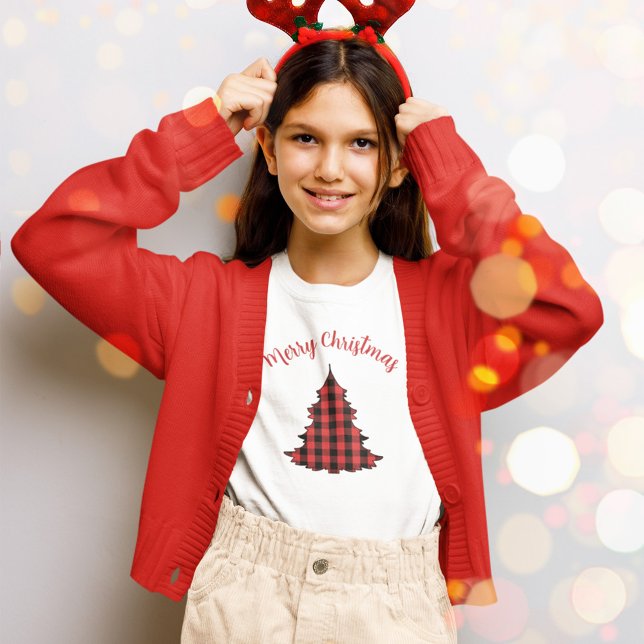 Camiseta Patrón de verificación de búfalo de navidad (Merry Christmas buffalo check pattern tree t shirt. )