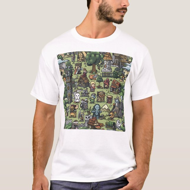 Camiseta Patrón de videojuegos medievales en mosaico (Anverso)