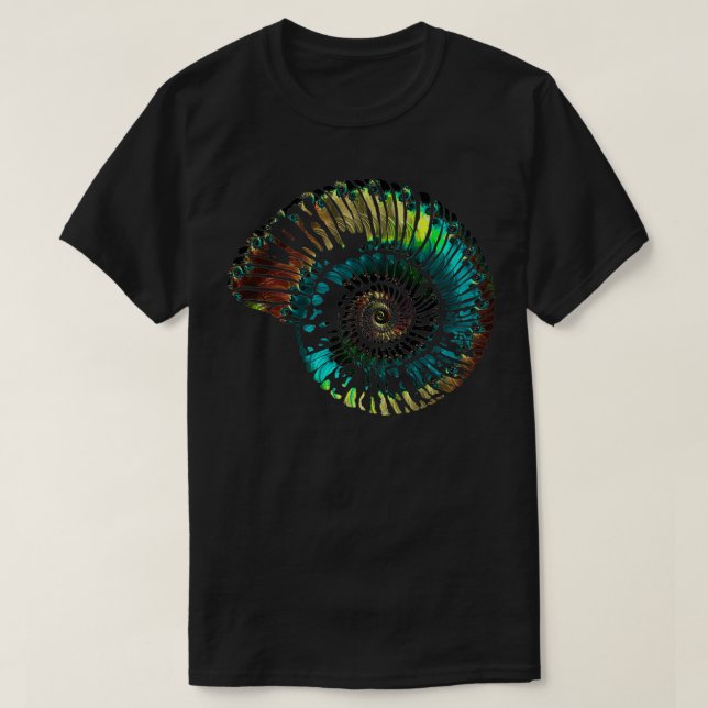 Camiseta Patrón de vidrio opalescente del vector fósil amon (Diseño del anverso)