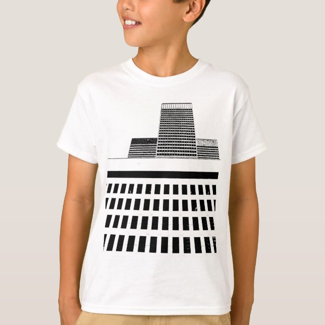 Camiseta Patrón de Windows de Hi-Rise Office en blanco y ne (Anverso)