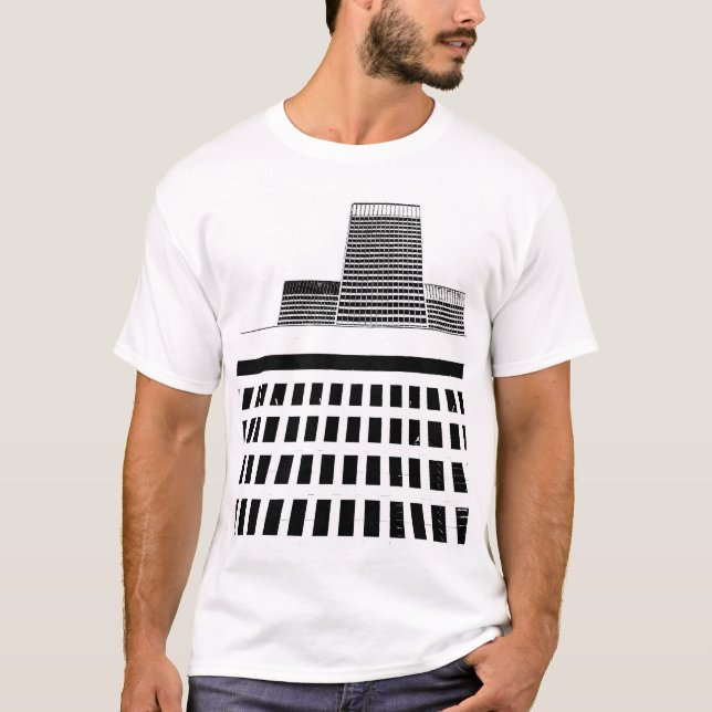 Camiseta Patrón de Windows de Hi-Rise Office en blanco y ne (Anverso)