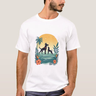 Camiseta Patrón de yoga de perro tropical con espalda flora