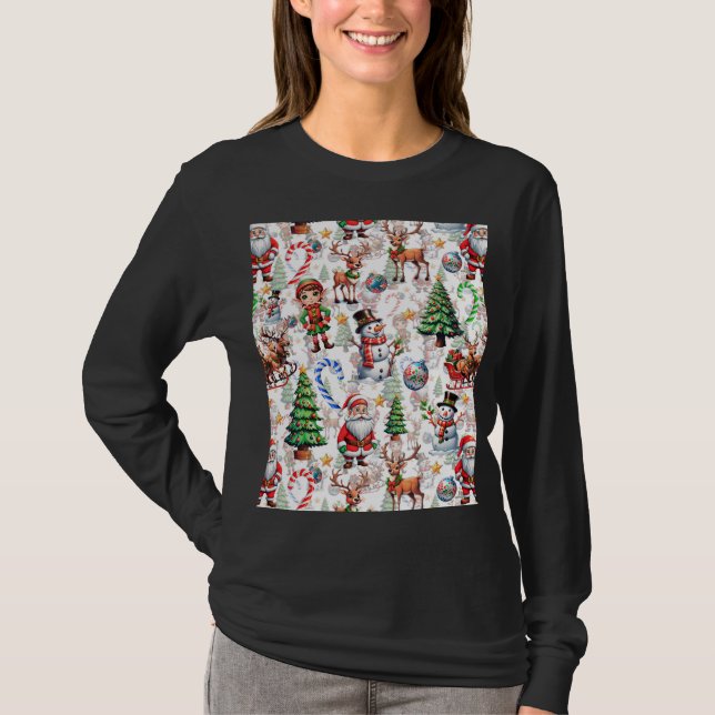 Camiseta Patrón decorativo de Navidad con fondo blanco (Anverso)