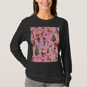 Camiseta Patrón decorativo de Navidad con fondo rosa