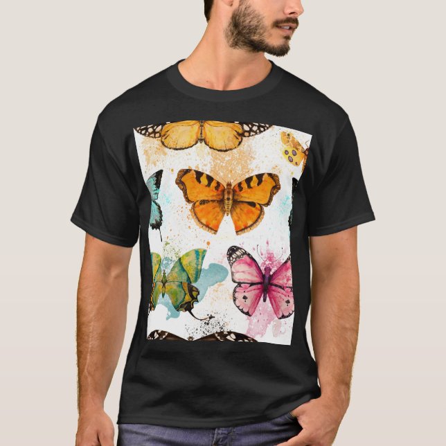 Camiseta Patrón delgado sin foco de mariposa acuarela (Anverso)