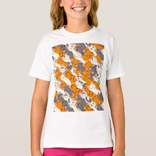 Camiseta Patrón diagonal del gato negro jengibre