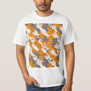 Camiseta Patrón diagonal del gato negro jengibre