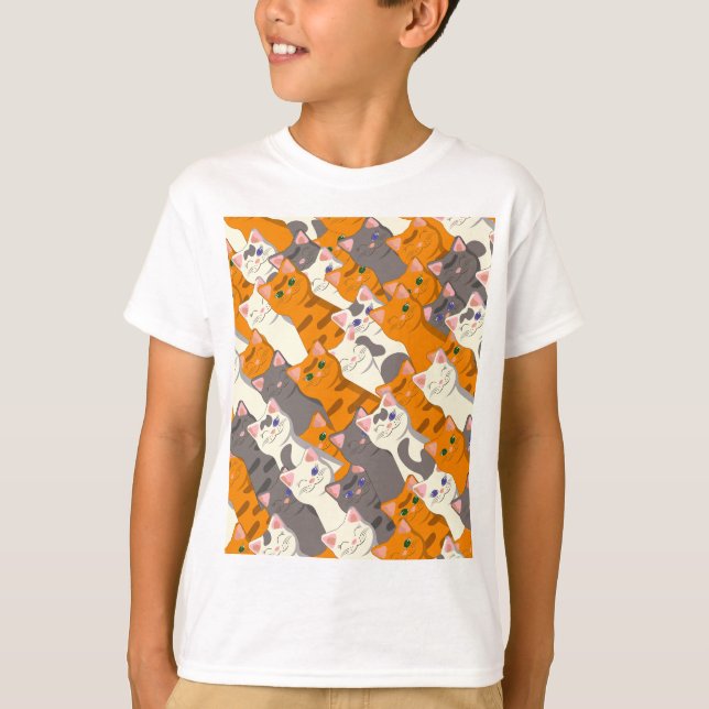 Camiseta Patrón diagonal del gato negro jengibre (Anverso)