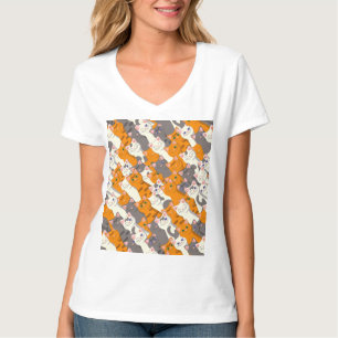 Camiseta Patrón diagonal del gato negro jengibre