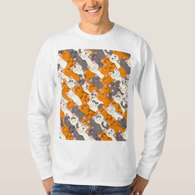 Camiseta Patrón diagonal del gato negro jengibre (Anverso)