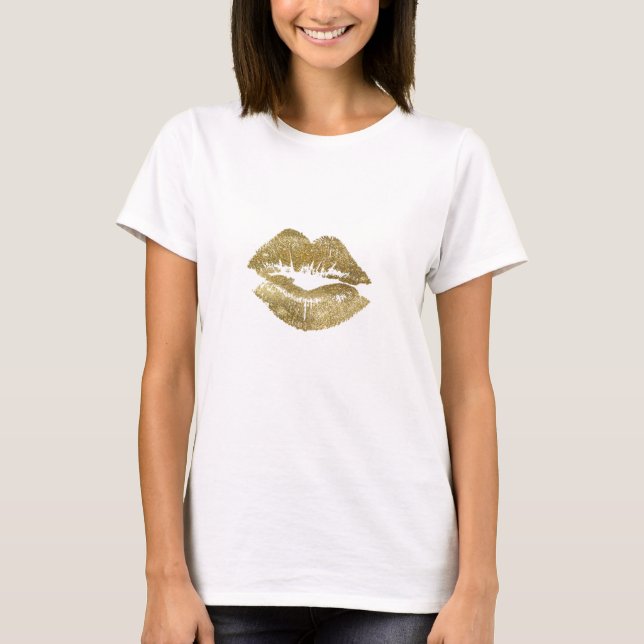Camiseta Patrón elegante de labios Purpurina dorados (Anverso)