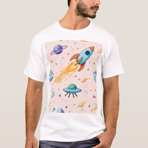 Camiseta Patrón espacial de cohetes y OVNI Planetas, estr