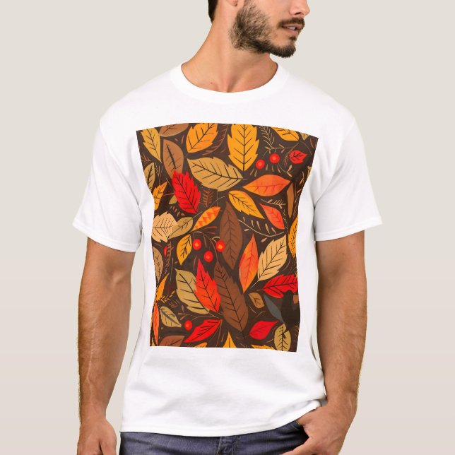 Camiseta Patrón estético de hojas de otoño (Anverso)