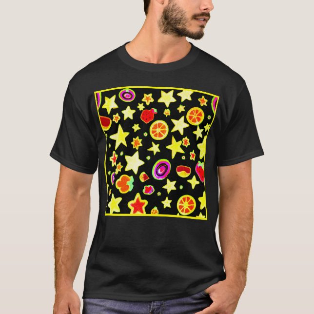 Camiseta Patrón estrella vibrante de explosión de color (Anverso)