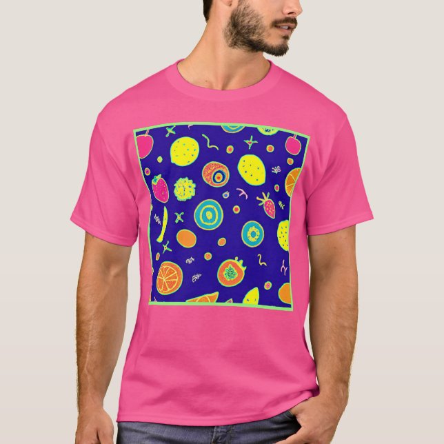 Camiseta Patrón expresivo de arte de frutas de neón (Anverso)