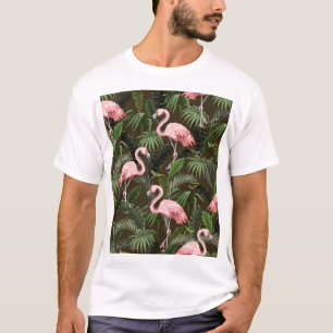 Camiseta Patrón Flamingo Tropical: Hojas Vintage