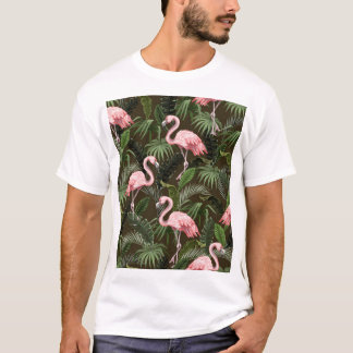 Camiseta Patrón Flamingo Tropical: Hojas Vintage