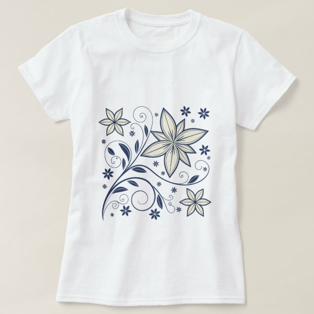 Camiseta Patrón floral azul de la Marina Elegante | (Diseño del anverso)