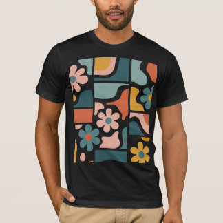 Camiseta Patrón floral boho retro de los 70, rejilla de flo