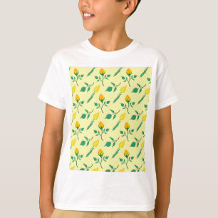 Camiseta Patrón floral con flores amarillas de rosa y tulip