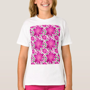 Camiseta Patrón floral continuo de color rosa intenso