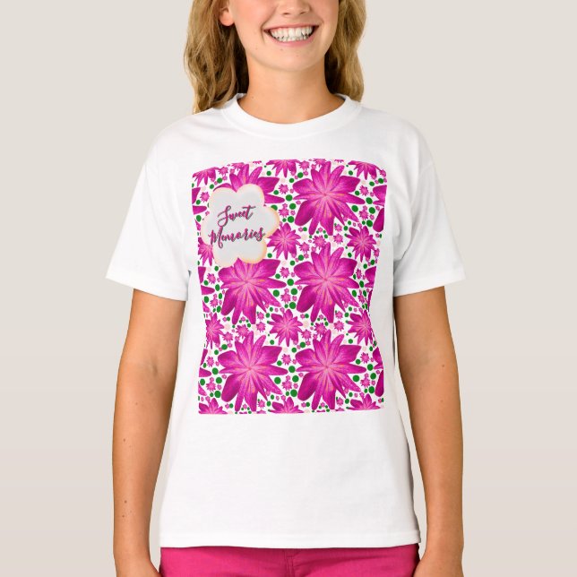 Camiseta Patrón floral continuo de rosa caliente personaliz (Anverso)