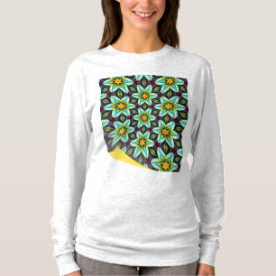 Camiseta Patrón floral de estrellas verdes