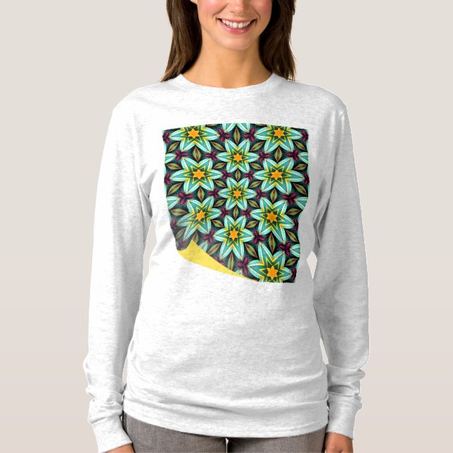 Camiseta Patrón floral de estrellas verdes (Anverso)