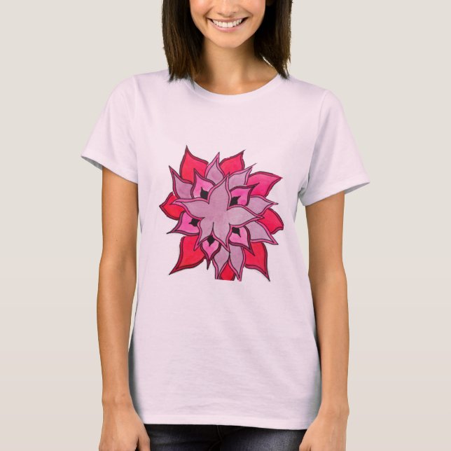 Camiseta Patrón floral de flores de arte rosa (Anverso)