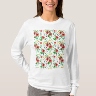 Camiseta Patrón floral de flores rosadas pintadas a mano-23