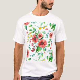 Camiseta Patrón floral de flores rosadas pintadas a mano-23