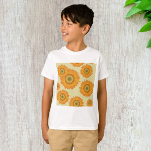 Camiseta Patrón floral de girasol amarillo retro de los 70