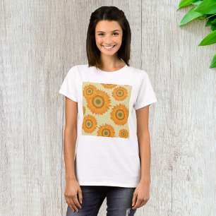 Camiseta Patrón floral de girasoles amarillos retro de los 