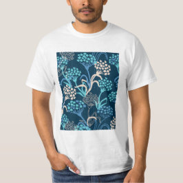 Camiseta Patrón floral de hidrangea estilizada - Azul elega