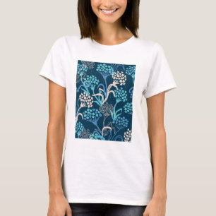 Camiseta Patrón floral de hidrangea estilizada - Azul elega