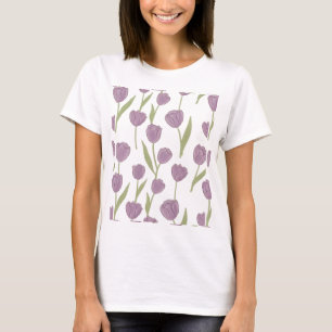 Camiseta Patrón Floral de Tulipán Púrpura