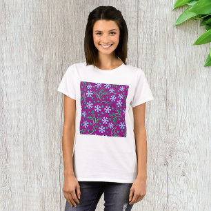 Camiseta Patrón floral púrpura con flores azules