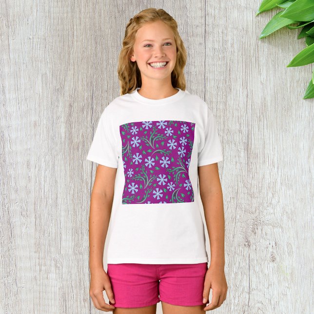 Camiseta Patrón floral púrpura con flores azules (Subido por el creador)