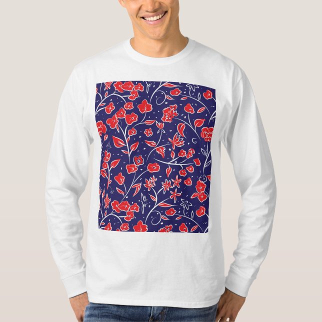 Camiseta Patrón floral rojo y azul (Anverso)