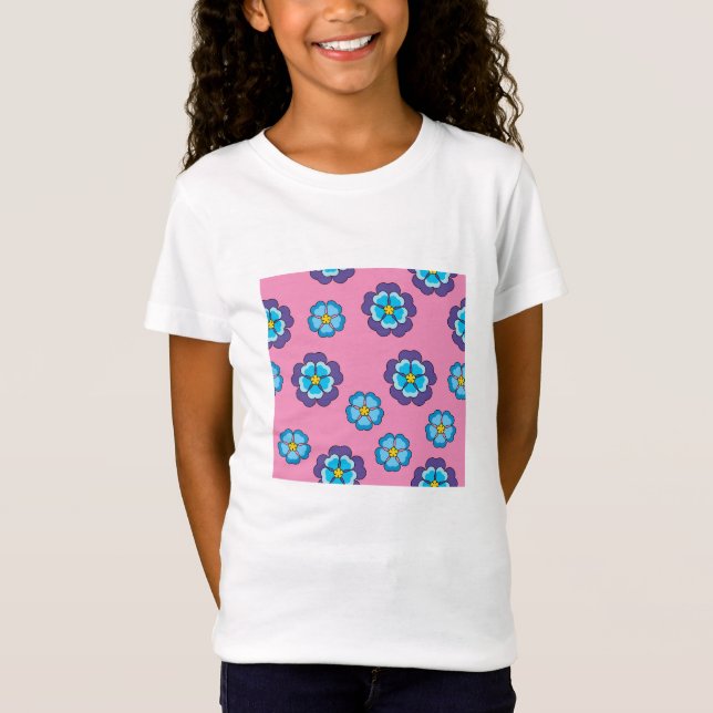 Camiseta Patrón floral rosa violeta azul (Anverso)