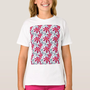Camiseta Patrón floral rosa y azul sin costuras