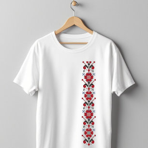 Camiseta Patrón floral tradicional de bordado de arte folcl