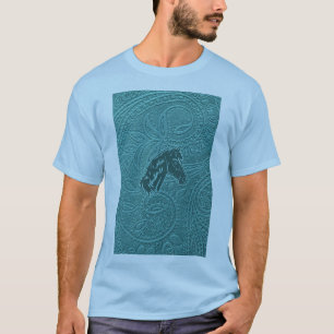 Camiseta Patrón Floral Turquesa Con Silueta De Caballo