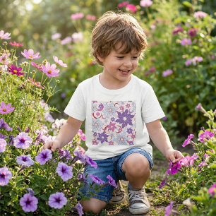 Camiseta Patrón floral vibrante Flores azul rosado púrpura